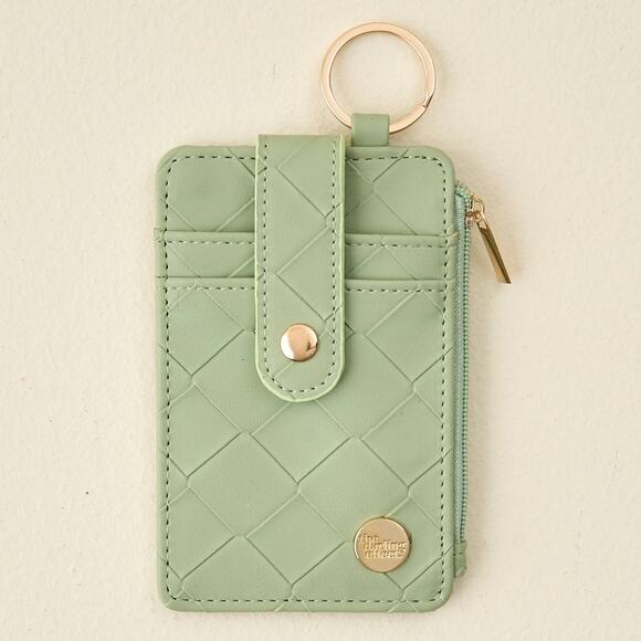 Keychain Key Ring Card Slot Woven Wallet Sage Green - Picture 1 of 3